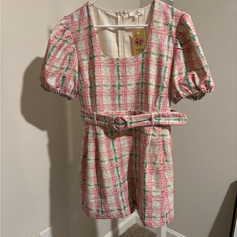 **New w/tags Pink and Green Plaid Romper